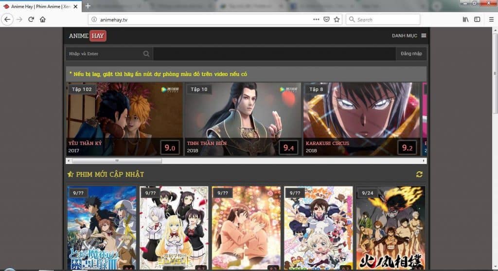 Trang web anime Animehay.tv