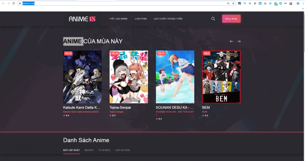 Trang web xem Anime Anime1s.net