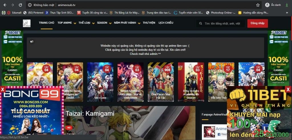 Website xem anime Animevsub.com