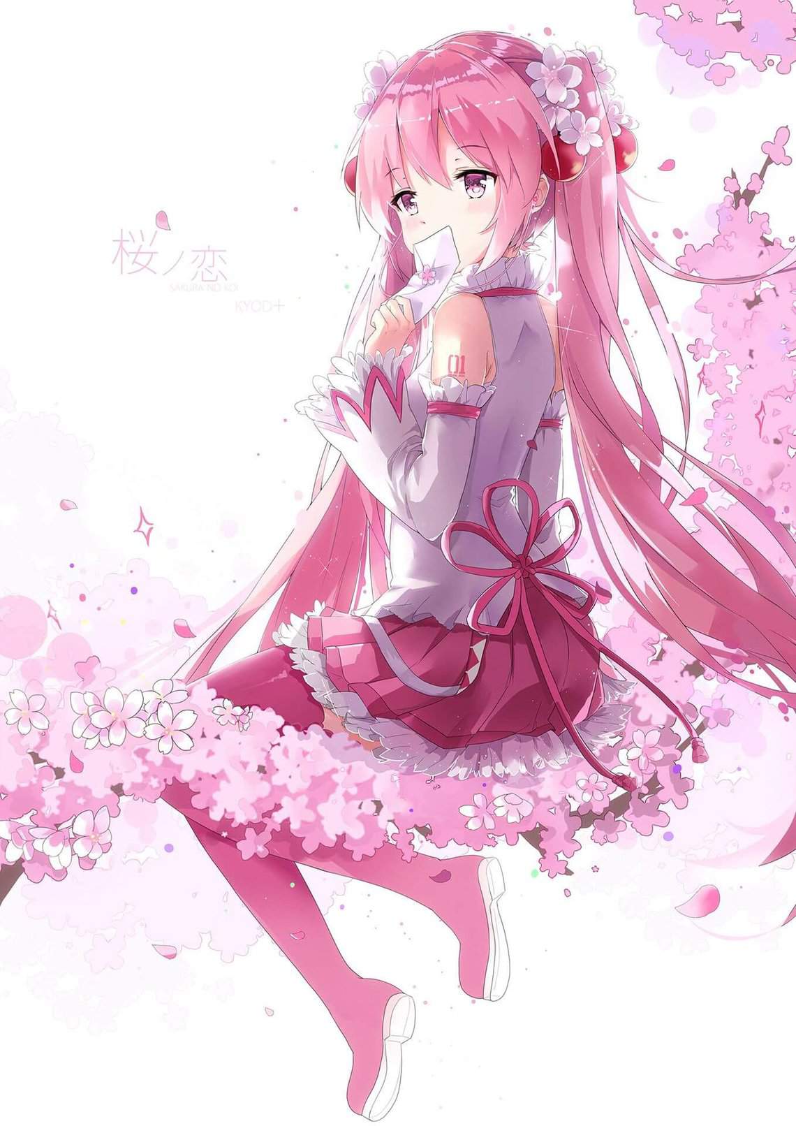Anime girl tóc hồng lãng mạn