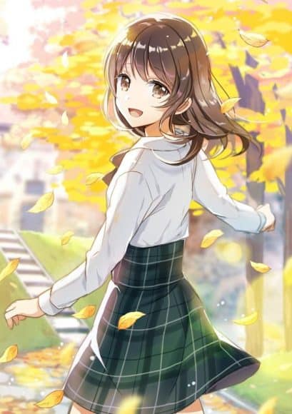 Ảnh 14: Mùa thu với lá vàng rơi kết hợp cùng girl Anime dễ thương thì còn gì tuyệt vời hơn nữa đúng không nào?